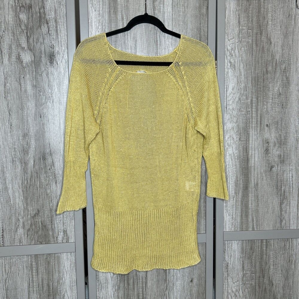 Koch Linen Sweater Pullover Cutout on the Back Made in USA Mustard